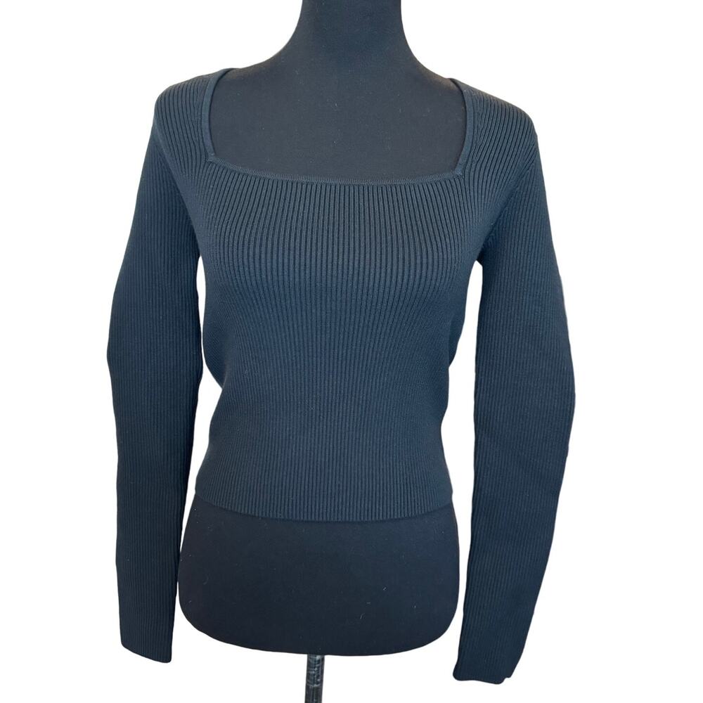 New ~ OPEN EDIT NORDSTROM ~ Viscose Black Long Sleeve Knitted Blouse Top Size S